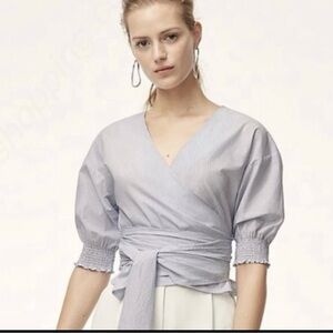 Babaton Light Blue stripped Wrap Blouse